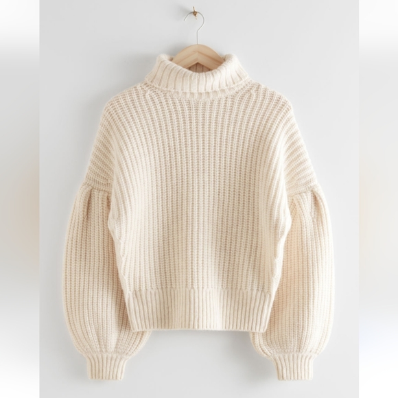 & Other Stories Sweaters - & Other Stories White Balloon Sleeve Knit Sweater Alpaca Wool Turtleneck Ivory S